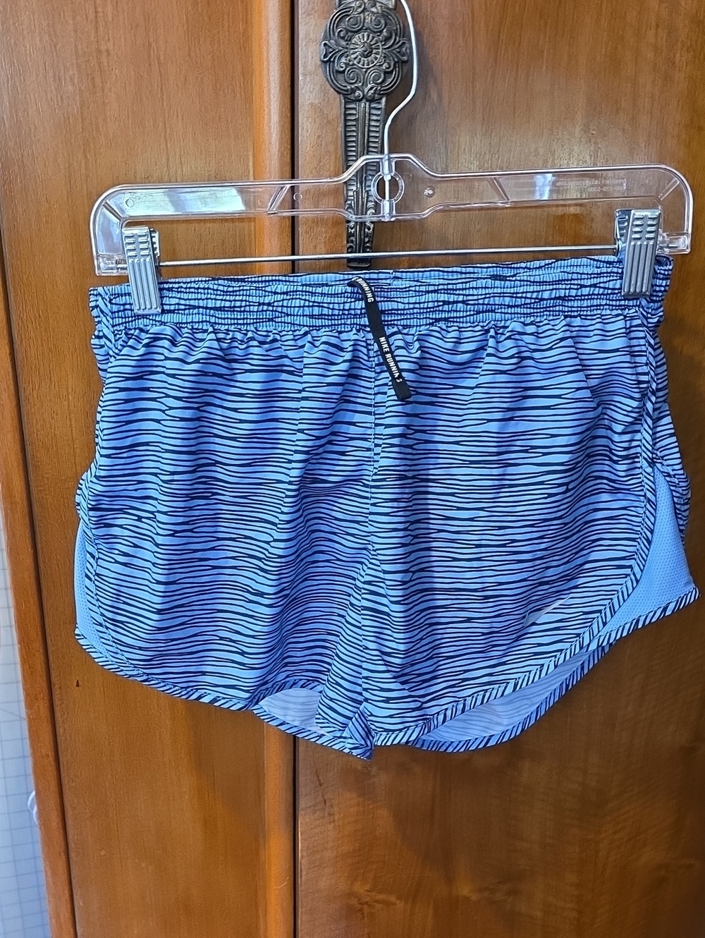 Nike Women’s Light Blue and Navy Wave-Print Athletic Shorts